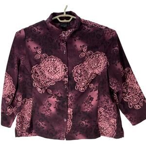 Laura Scott Shirt Plus 24W Burgundy Floral Button Up Romantic Victorian Inspired